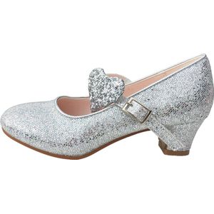 Prinsessen schoenen hartje zilver verkleedschoenen - maat 29 (binnenmaat 19 cm) bij verkleedkleren - sprookje - feestje - verjaardag meisje -