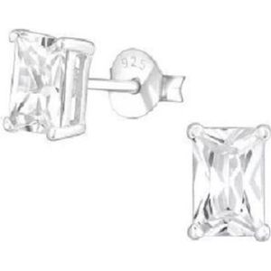 Sterling zilveren oorbel vierkant Hoge setting Crystal (3MM)