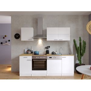 Goedkope keuken 220  cm - complete keuken met apparatuur Malia  - Wit/Wit - soft close - keramische kookplaat - vaatwasser - afzuigkap - oven  - spoelbak