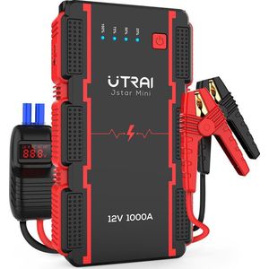 Utrai 12V Compact Jumpstarter - 13000 Mah / 1000A - Jump Starter - Acculader - met Dual USB port – LED Zaklamp en SOS noodlicht - 6L Benzine of 4.5L Diesel – Inclusief Smart Startkabels – Zwart/Rood Powerbank