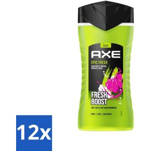 Axe - 3-in-1 Douchegel - Epic Fresh - Grapefruit & Tropical Pineapple - Fresh Boost - 250 ml - Voordeelverpakking - 12 stuks