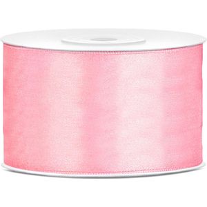 1x Hobby/decoratie licht roze satijnen sierlinten 3,8 cm/38 mm x 25 meter - Cadeaulint satijnlint/ribbon - Licht roze linten - Hobbymateriaal benodigdheden - Verpakkingsmaterialen