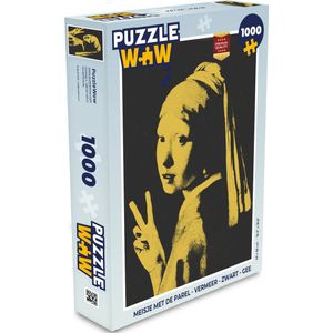 Puzzel Meisje met de parel - Vermeer - Zwart - Geel - Legpuzzel - Puzzel 1000 stukjes volwassenen