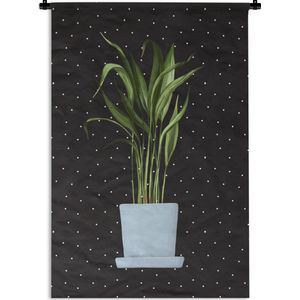 Wandkleed PlantenKerst illustraties - Illustratie van een plant met lange dunne bladeren op een zwarte achtergrond met witte stippen Wandkleed katoen 60x90 cm - Wandtapijt met foto