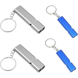 Emergency Survival Fluitje 4-delig dubbel vat veiligheidsfluitje - sleutelhanger voor wandelen varen outdoor kamperen hondentraining (zilver donkerblauw)