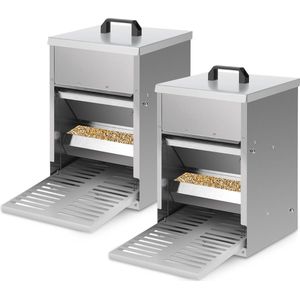 2x Voerautomaat - Kippenvoerbak - roestvrije stalen - voerautomaat pluimvee - Gegalvaniseerde stalen voerautomaat 5KG voerdispenser voerbak met automatisch pedaal en waterdichte deksel Kippenvoer voor pluimvee, waterdicht en knaagdierbestendig