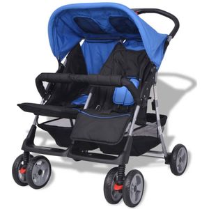 vidaXL Kinderwagen Twin - Blauw/Zwart - 80 x 96 x 104 cm - Inklapbaar - Kinderwagen