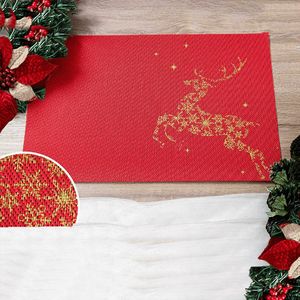 Placemat Franse Tafelkleden® vinyl kerst, rood met gouden rendier