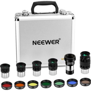 Neewer® - Telescoop Oculair en Filters Set - 14-Delig - Plössl Oculairs, 2X Barlowlens, Gekleurde Filters, Maanfilter, Metalen Draagtas