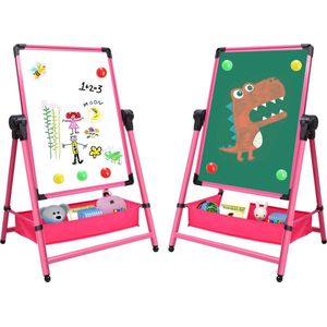 Dubbelzijdig tekenbord voor kinderen - in hoogte verstelbaar en 360° draaibaar - -magnetisch tekenbord -roze