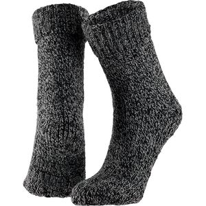 Apollo - Wollen sokken dames - Huisokken dames - Donker Zwart - Maat 35/38 - Huissok met anti slip - Fluffy sokken - Slofsokken - Warme sokken - Winter sokken