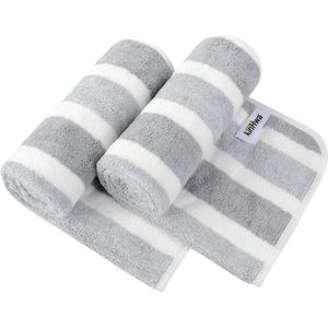 Set van 2 microvezel handdoeken, sterk waterabsorberende microvezel handdoeken, super zachte badhanddoeken, sneldrogend en absorberend, 40 cm x 76 cm, lichtgrijs