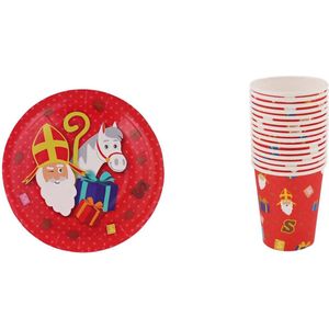 Sinterklaas Borden en bekers set - Karton - Rood / Multicolor - Ø20 cm