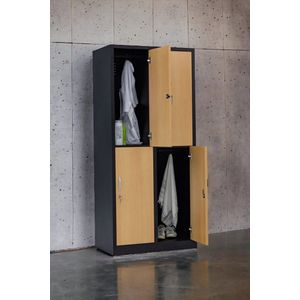 Furni24 Garderobekast, locker, commodekast, kledingkast breedte 40 cm 4 deuren, zwart/beuken decor