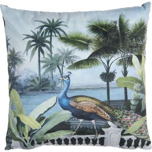 Clayre & Eef Sierkussen 45x45 cm Blauw Synthetisch Vierkant Pauw Kussenhoes met Kussenvulling