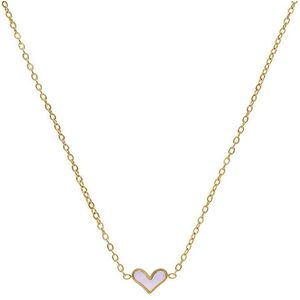 Lucardi Dames Stalen goldplated ketting met hart - Ketting - Staal - Goudkleurig - 45 cm