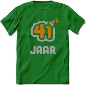 41 Jaar Feest T-Shirt | Goud - Zilver | Grappig Verjaardag Cadeau Shirt | Dames - Heren - Unisex | Tshirt Kleding Kado | - Donker Groen - XL