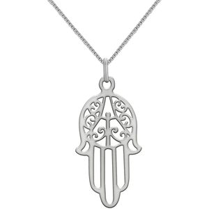 Zilveren ketting vrouw | Zilveren ketting met hanger, opengewerkte hamsahand