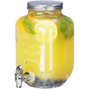Drink Dispenser 3.5 L with Tap - Glass Garden Party Retro Water Dispenser - Lemonade Tap Transparent