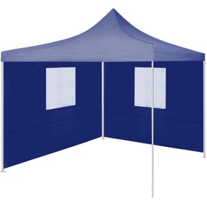 VidaXL Inklapbare Partytent 2x2m Staal Blauw + 2 Zijwanden