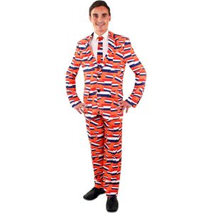 PartyXplosion - 100% NL & Oranje Kostuum - Nederland Oranje Driekleur Vlaggetjes - Man - Rood / Wit / Blauw, Oranje - Maat 46 - Carnavalskleding - Verkleedkleding