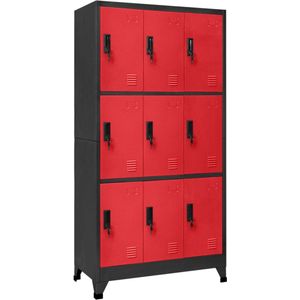 The Living Store Lockerkast - Opbergkast Staal - 90 x 45 x 180 cm - Antraciet/Rood