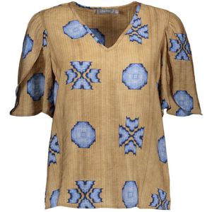 Geisha T-shirt Top Met Wijde Geplooide Mouwen 53482 20 000735 Camel/blue Dames Maat - S