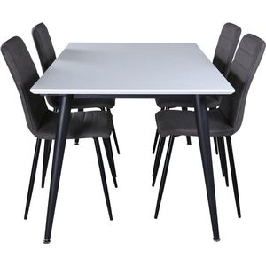 Jimmy150 eethoek eetkamertafel uitschuifbare tafel lengte cm 150 / 240 wit en 4 Windu Lyx eetkamerstal grijs.