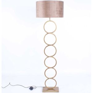 Gouden vloerlamp met bronzen kap | Velours | 1 lichts | bruin / brons | metaal / stof | kap Ø 45 cm | staande lamp / vloerlamp | modern / sfeervol design