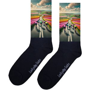Wielrennen - Opkikker - Grappige sokken - Valentijns cadeau - Verjaardag cadeau - Sinterklaas cadeau - Kunst - Leuke sokken - Vrolijke sokken - Fiets - Wielrenfiets - Kerstsokken - Vaderdag - Moederdag - Kerstcadeau - Socks maken Happy - 37-44