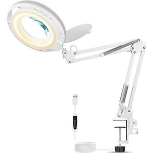 Staande Loeplamp met LED Verlichting - Bureaulamp met Klem - Vergrootglas met Standaard - Tafellamp - 5X Vergroting