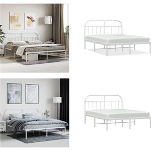 vidaXL Bedframe met hoofdbord metaal wit 160x200 cm - Bedframe - Bedframes - Tweepersoonsbed - Bed