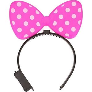 Strik LED haarband - Diadeem - Dames - Meisjes - Grote strik - Strikje - Haaraccessoires - Met verlichting - roze/wit