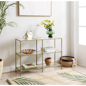 MAZAZU - Console Tafel - Duurzaam en Functioneel - Gouden Metalen Frame - Glazen Bladen - 100x30x73 cm