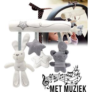 Allernieuwste.nl® Muziek Pluche Knuffel Baby Mobile - Kinderwagen Box Buggy Knuffel - Multifunctioneel Kraamkado met Muziek en Geluiden