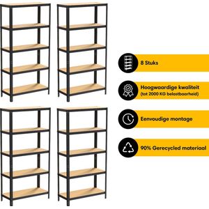 Life’s Green Stelling Set 90 cm - Opbergrek - Stellingkast - 4x 90*30*180 cm - Zwart