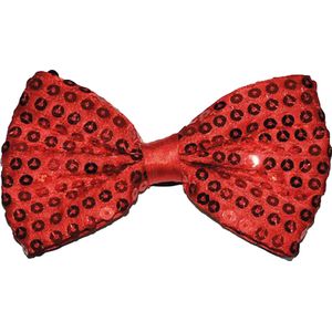 Toppers - Funny Fashion Carnaval verkleed vlinderstrikje met glitter pailletten - rood - polyester - heren/dames