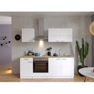Goedkope keuken 210  cm - complete keuken met apparatuur Malia  - Wit/Wit - soft close - elektrische kookplaat  - afzuigkap - oven  - spoelbak