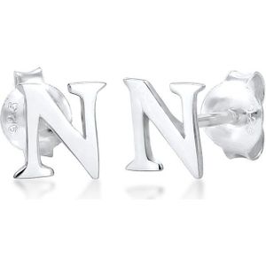 Elli Dames Oorbellen Damesknoop letter N initialen minimaal in 925 sterling zilver