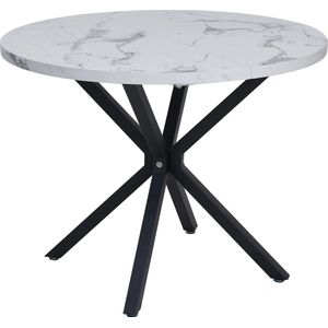 Hanimo Ronde Eettafel 100cm - Eettafel Rond - Eettafel - Marmer Look - Zwart Onderstel - 100cm