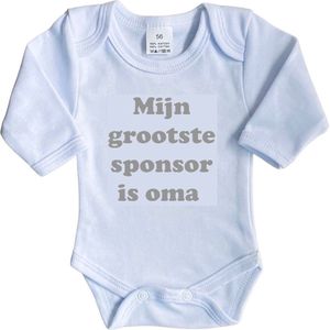 La Petite Couronne Romper Lange Mouw ""Mijn grootste sponsor is oma"" Unisex Katoen Wit/grijs Maat 56