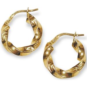 Gouden Wokkel Oorringen 17 mm 4 mm 14 karaats met Griekse tekens