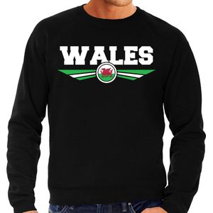 Wales landen sweater met vlag van Wales - zwart - heren - landen sweater / kleding - EK / WK / Olympische spelen outfit XXL