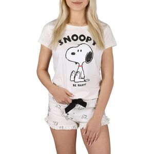 Snoopy Peanuts - Ecru zomer damespyjama met korte mouwen, katoen, ruches / L