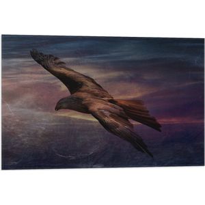 WallClassics - Vlag - Golden Eagle Vliegend - 75x50 cm Foto op Polyester Vlag