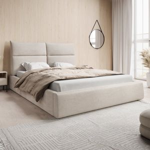 Meubella - Tweepersoonsbed Maxton - Beige stof - 160x200 cm