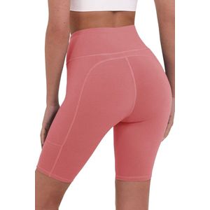 TCA Dames Equilibrium Yoga Hoge Taille Korte Broek met Telefoon Zakje - Donker Roze, S