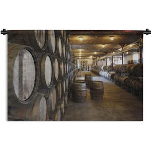 Wandkleed Wijnkelder - Eiken vaten in een wijnkelder Wandkleed katoen 60x40 cm - Wandtapijt met foto