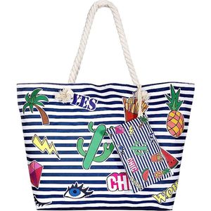 grote strandtas met ritssluiting zomer tas sluiting dames shopper tas schoudertas zwembad tas schoudertas strandtas. - blauw -