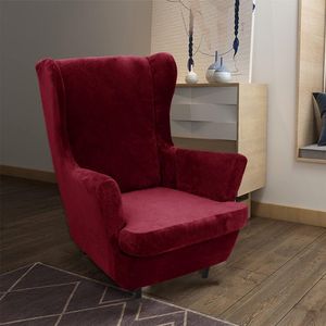 Fluwelen fauteuil hoezen 2-delige set, hoge stretch stoel hoes bankhoezen 1-zits, elastische zachte stijlvolle bankhoezen met elastische bodem Antislip meubelbeschermer,Wine red